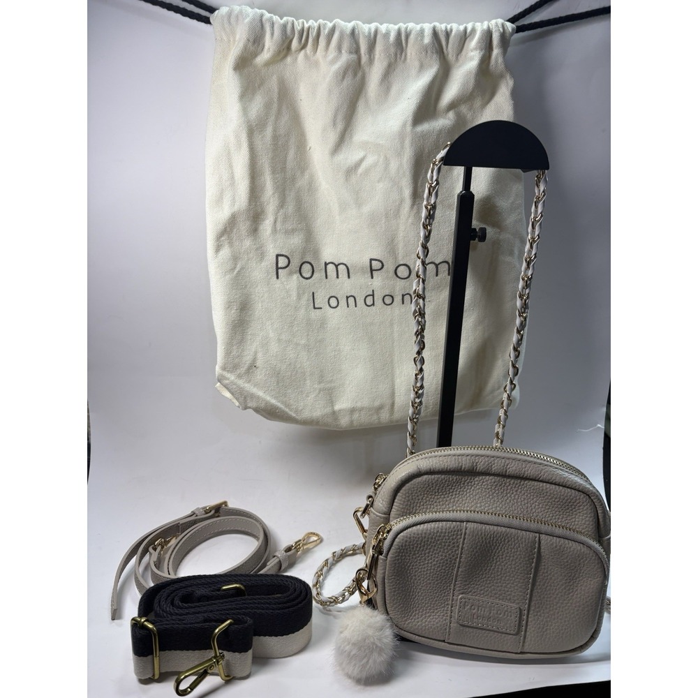 Pom Pom London Original Mini Crossbody Bag, Dust Bag, Key Chain, and 2 Straps